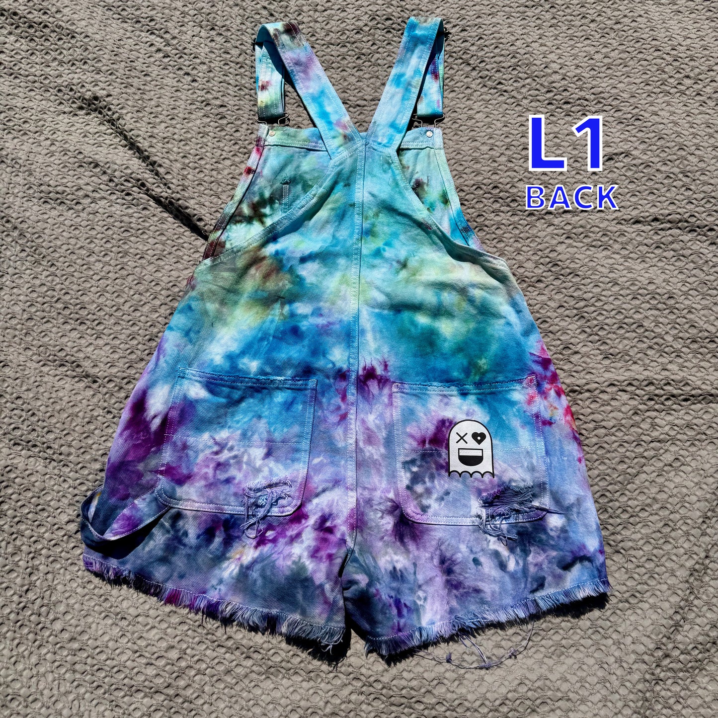 Women's Tie-Dye Overall Short Distressed Large