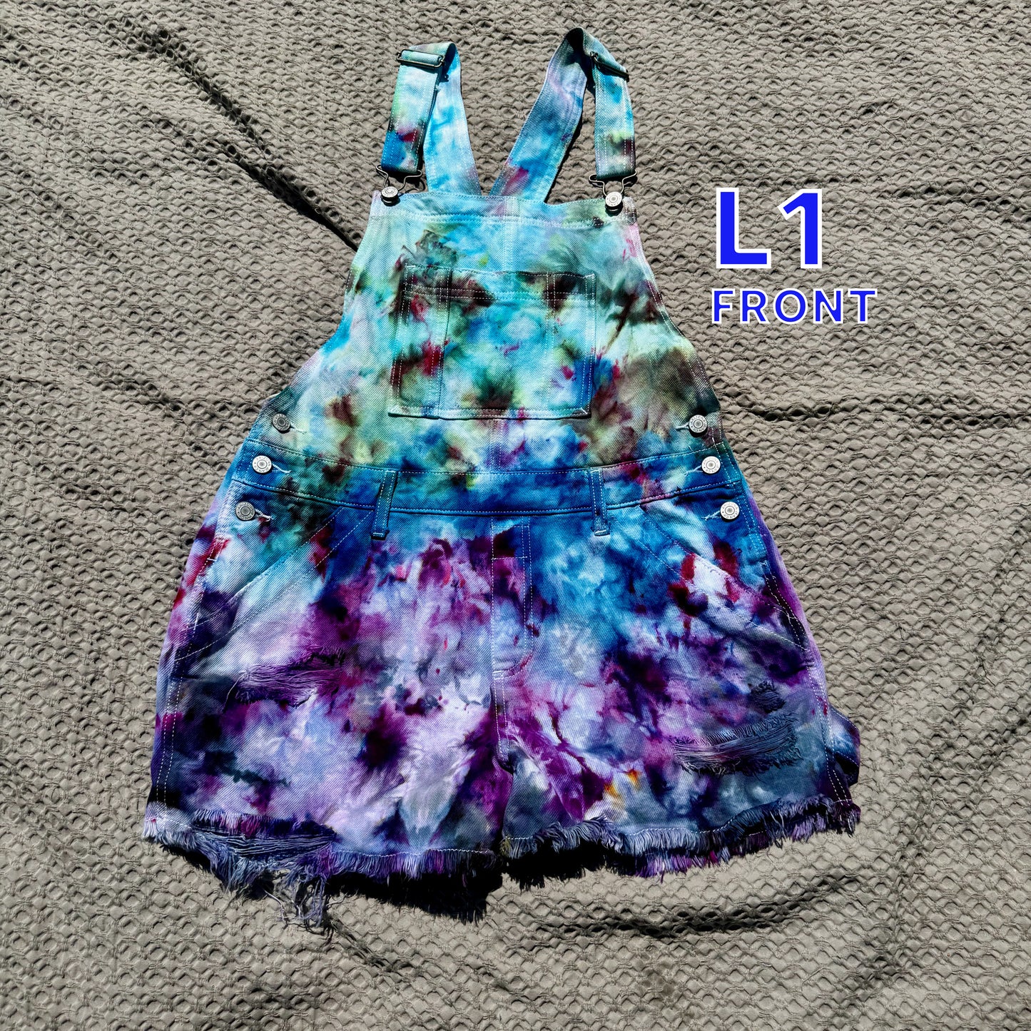 Women's Tie-Dye Overall Short Distressed Large