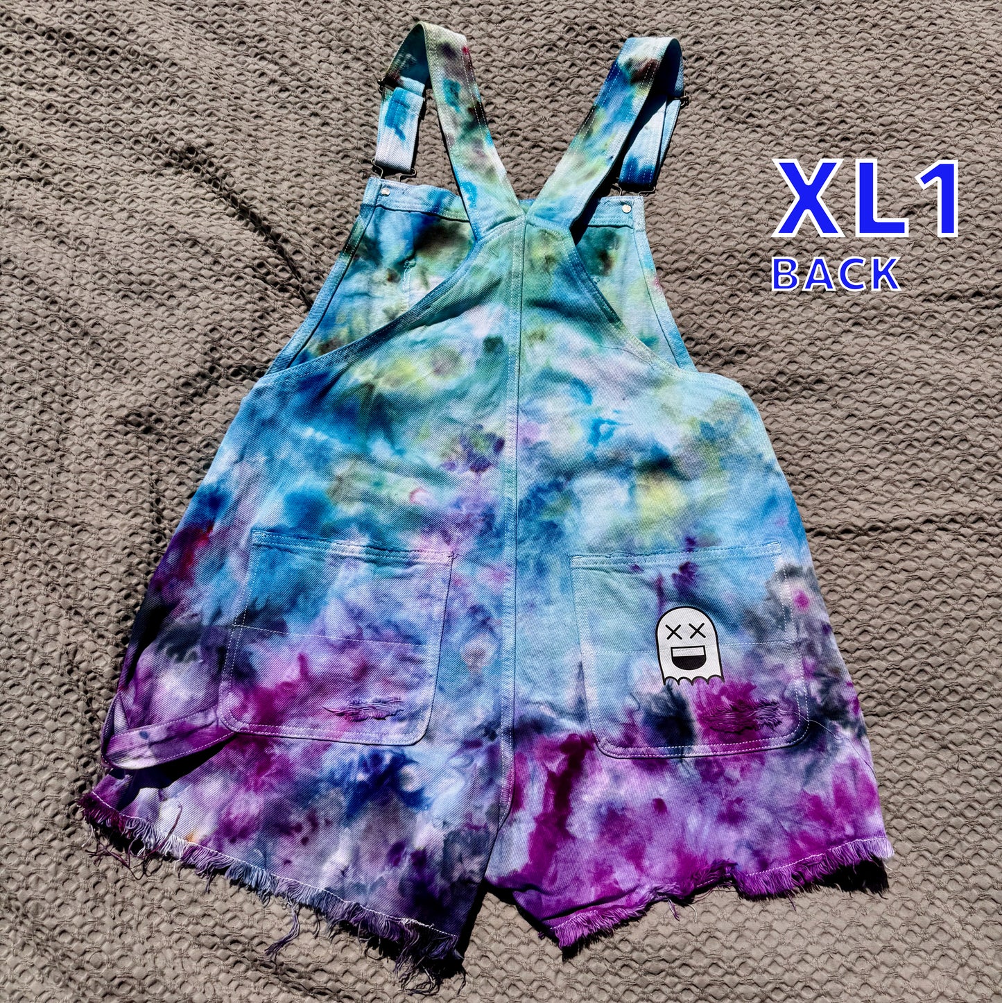 Women's Tie-Dye Overall Short Distressed X-Large