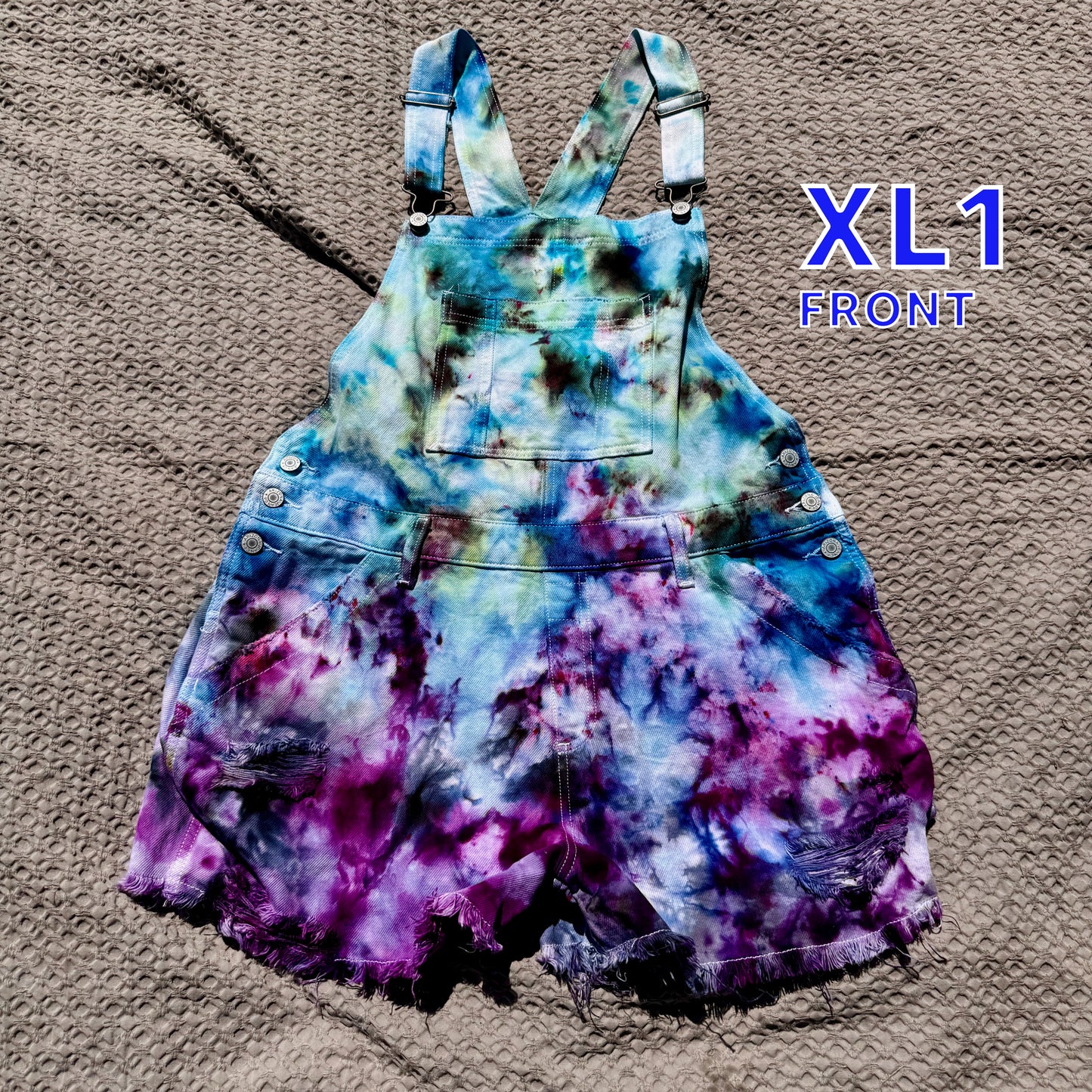 Women's Tie-Dye Overall Short Distressed X-Large